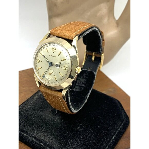 Wittnauer Men's Watch 2101 Vintage Swiss Hand Wind Day Date 33mm Leather Strap - Picture 16 of 16